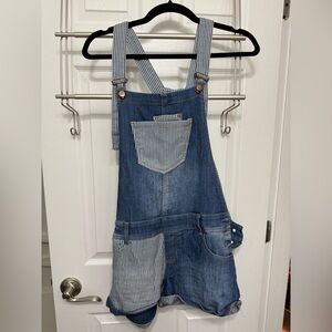 American Rag Blue and White Striped Overall Shorts